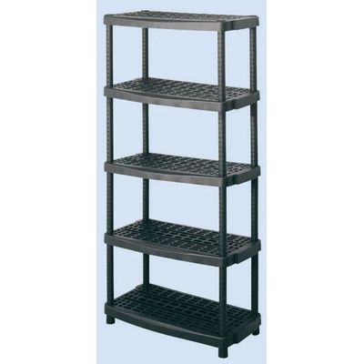 RS PRO Black 5 Shelf PP Shelving System, 1887mm x 930mm x 453mm, 70kg Load