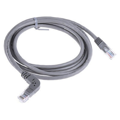 RS PRO Cat5e Straight Male RJ45 to Right Angle Male RJ45 Ethernet Cable, U/UTP, Grey PVC Sheath, 2m