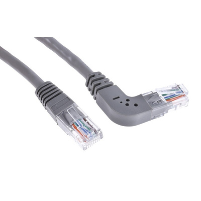 RS PRO Cat5e Straight Male RJ45 to Right Angle Male RJ45 Ethernet Cable, U/UTP, Grey PVC Sheath, 2m