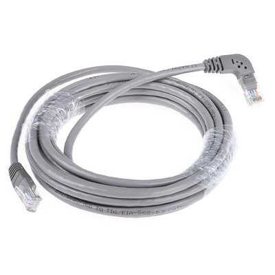 RS PRO Cat5e Straight Male RJ45 to Right Angle Male RJ45 Ethernet Cable, U/UTP, Grey PVC Sheath, 5m