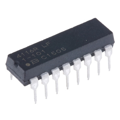 Bourns, 4100R 100Ω ±2% Isolated Resistor Array, 8 Resistors, 2.25W total, DIP, Through Hole