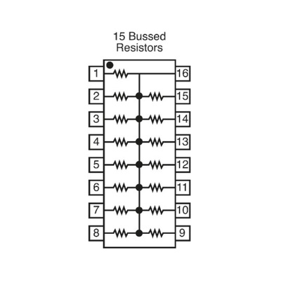 Bourns, 4100R 1kΩ ±2% Bussed Resistor Array, 15 Resistors, 2.25W total, DIP, Through Hole