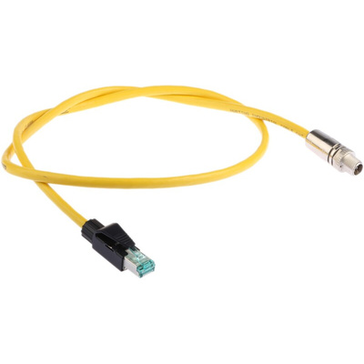 HARTING Cat6a Straight Male M12 to Straight Male RJ45 Ethernet Cable, Yellow PUR Sheath, 2m