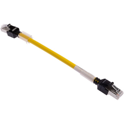 Omron Cat6a Male RJ45 to Male RJ45 Ethernet Cable, FTP, STP, Yellow LSZH Sheath, 200mm, Low Smoke Zero Halogen (LSZH)