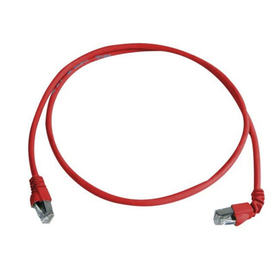 Telegartner Cat6a Right Angle Male RJ45 to Male RJ45 Ethernet Cable, S/FTP, Red LSZH Sheath, 1m