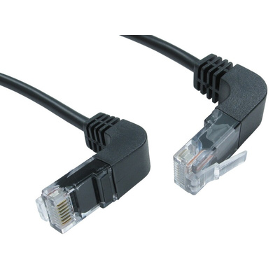 RS PRO Cat5e Right Angle Male RJ45 to Right Angle Male RJ45 Ethernet Cable, UTP, Black PVC Sheath, 3m