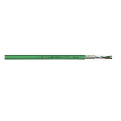 F Lutze Ltd Cat5e Straight Male RJ45 to Straight Male RJ45 Ethernet Cable, Braid, Foil, Green PVC Sheath, 50m, Flame