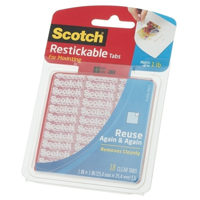 3M Restickable Transparent Double Sided Adhesive Square, 25.4mm x 25mm