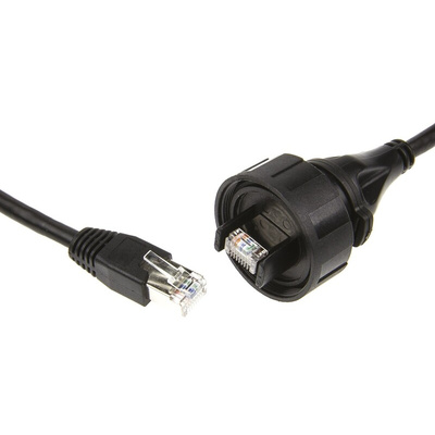 Bulgin Cat5e Straight Male RJ45 to Straight Male RJ45 Ethernet Cable, S/FTP, Black PUR Sheath, 2m