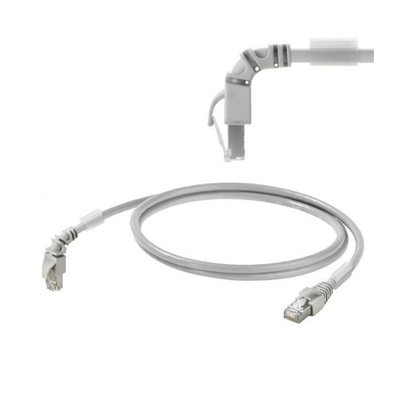 Weidmuller Cat6 Right Angle Male RJ45 to Straight Male RJ45 Ethernet Cable, S/FTP, Grey LSZH Sheath, 0.5m, Halogen Free
