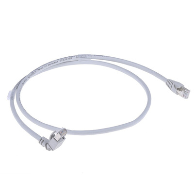 Weidmuller Cat6 Right Angle Male RJ45 to Straight Male RJ45 Ethernet Cable, S/FTP, Grey LSZH Sheath, 1.5m, Halogen Free