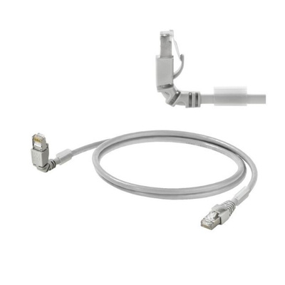 Weidmuller Cat6 Right Angle Male RJ45 to Straight Male RJ45 Ethernet Cable, S/FTP, Grey LSZH Sheath, 0.5m, Halogen Free