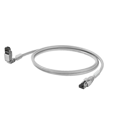 Weidmuller Cat6 Right Angle Male RJ45 to Straight Male RJ45 Ethernet Cable, S/FTP, Grey LSZH Sheath, 2m, Low Smoke Zero