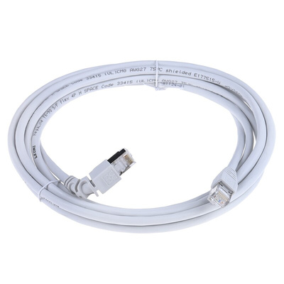 Weidmuller Cat6 Right Angle Male RJ45 to Straight Male RJ45 Ethernet Cable, S/FTP, Grey LSZH Sheath, 3m