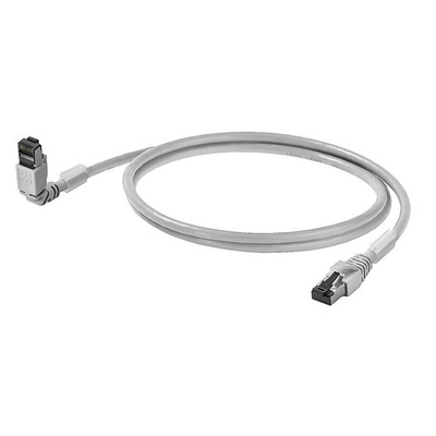 Weidmuller Cat6 Right Angle Male RJ45 to Straight Male RJ45 Ethernet Cable, S/FTP, Grey LSZH Sheath, 10m, Low Smoke