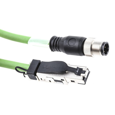 Weidmuller Cat5 M12 to RJ45 Ethernet Cable, Green PUR Sheath, 1m