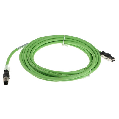 Weidmuller Cat5 M12 to RJ45 Ethernet Cable, Green PUR Sheath, 5m
