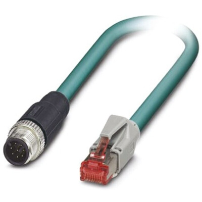 Phoenix Contact Cat5 Straight Male M12 to Straight Male RJ45 Ethernet Cable, Blue PUR Sheath, 3m