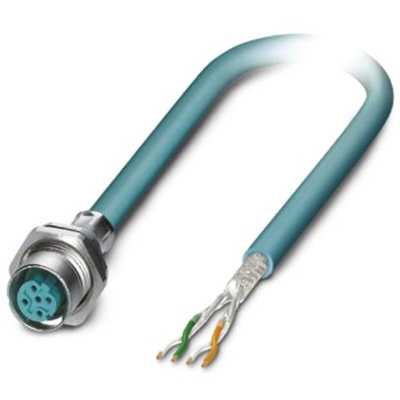 Phoenix Contact Cat5 Straight Female M12 to Unterminated Ethernet Cable, Blue PUR Sheath, 5m