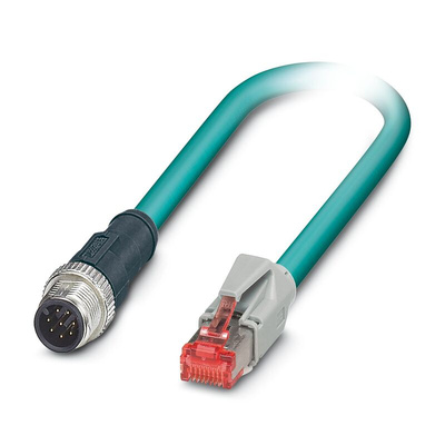 Phoenix Contact Cat5 Straight Male M12 to Straight Male RJ45 Ethernet Cable, Aluminium Foil, Tinned Copper Braid, Blue