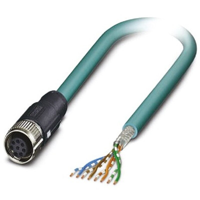 Phoenix Contact Cat5 Straight Female M12 to Unterminated Ethernet Cable, Blue PUR Sheath, 10m