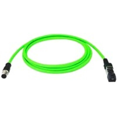 Telegartner Cat5 Straight Male M12 to Straight Male RJ45 Ethernet Cable, Green PUR Sheath, 3m