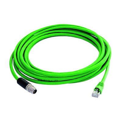 Telegartner Cat6a Straight Male M12 to Straight Male RJ45 Ethernet Cable, Green PUR Sheath, 7.5m