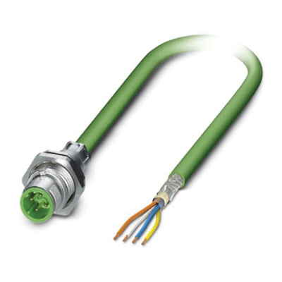 Phoenix Contact Cat5 Straight Male M12 to Unterminated Ethernet Cable, Green PUR Sheath, 1m