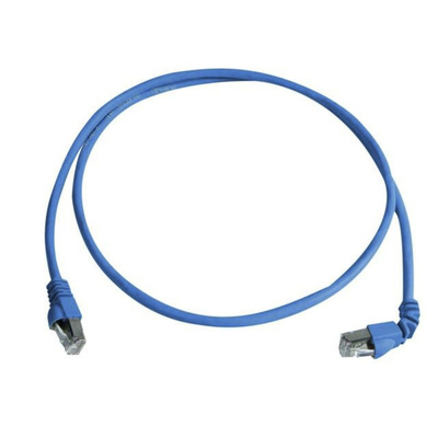 Telegartner Cat6a Right Angle Male RJ45 to Male RJ45 Ethernet Cable, S/FTP, Blue LSZH Sheath, 0.5m