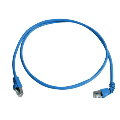 Telegartner Cat6a Right Angle Male RJ45 to Male RJ45 Ethernet Cable, S/FTP, Blue LSZH Sheath, 1m