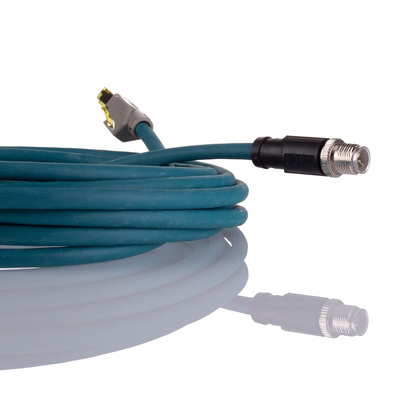 Phoenix Contact Cat6a Straight Male M12 to Straight Male RJ45 Ethernet Cable, Blue, 5m