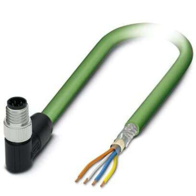 Phoenix Contact Cat5 Right Angle Male M8 to Unterminated Ethernet Cable, Green PUR Sheath, 2m