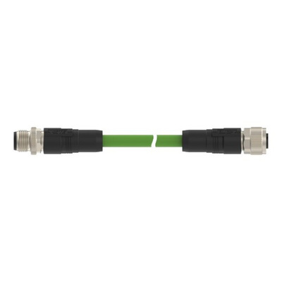 TE Connectivity Cat5e M12 to M12 Ethernet Cable, Green PVC Sheath, 1.5m