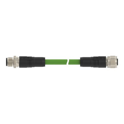 TE Connectivity Cat5e M12 to M12 Ethernet Cable, Green PVC Sheath, 2m