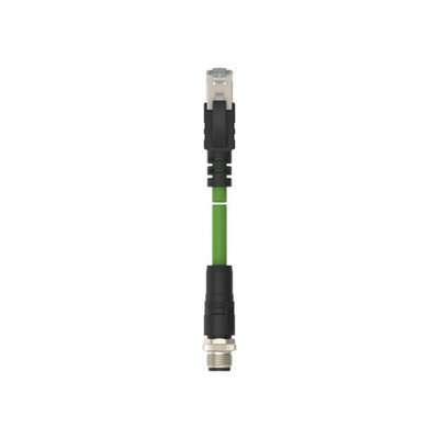 TE Connectivity Cat5e Straight Male M12 to Male RJ45 Ethernet Cable, Green PUR Sheath, 1m