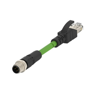 TE Connectivity Cat5e Straight Male M12 to Male RJ45 Ethernet Cable, Green PUR Sheath, 1m