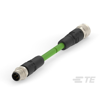 TE Connectivity Cat5e Straight Female M12 to Male M12 Ethernet Cable, 500mm