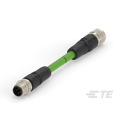 TE Connectivity Cat5e Straight Female M12 to Male M12 Ethernet Cable, 0.5m