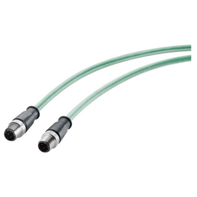 Siemens Cat5e Male M12 to M12 Ethernet Cable, Aluminium Foil, Tinned Copper Braid, Green, 2m