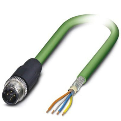 Phoenix Contact Cat5 Straight Male M12 to Unterminated Ethernet Cable, Green, 2m