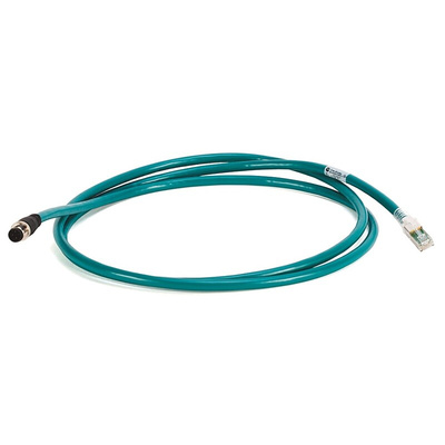 Rockwell Automation Cat5e Straight M12 to Straight M12 Ethernet Cable, Foil, Green, 1m