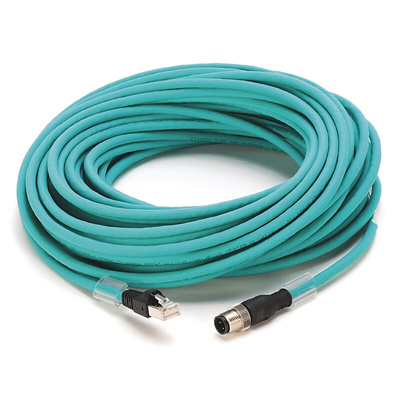 Rockwell Automation Cat5e Straight M12 to Straight RJ45 Ethernet Cable, Unshielded Twisted Pair (UTP), Green, 20m