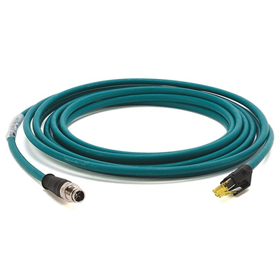 Rockwell Automation Cat6 Straight M12 to Straight M12 Ethernet Cable, Foil and Braid, Green, 5m