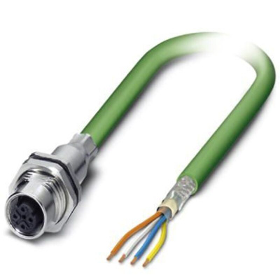 Phoenix Contact Cat5 Straight Male M12 to Unterminated Ethernet Cable, Shielded, Green