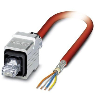 Phoenix Contact Cat5 Straight Male RJ45 to Unterminated Ethernet Cable, Shielded, Red, 5m