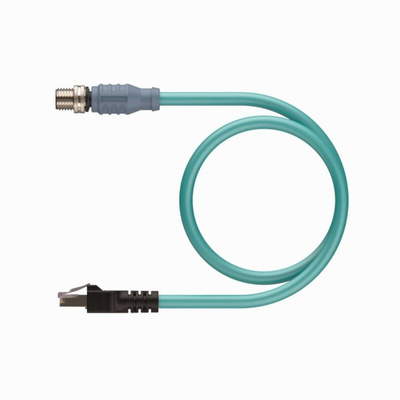 Turck Cat5e Straight Male M12 to Straight Male RJ45 Ethernet Cable, Teal TPE Sheath, 3m