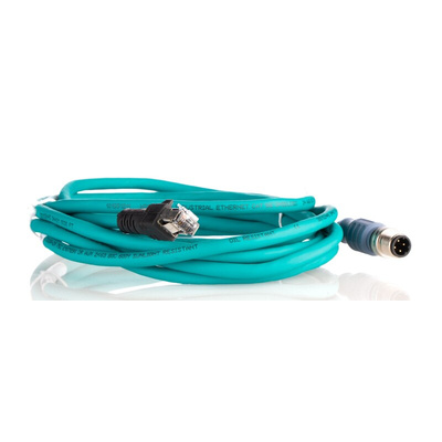 Turck Cat5e Straight Male M12 to Straight Male RJ45 Ethernet Cable, Teal TPE Sheath, 3m