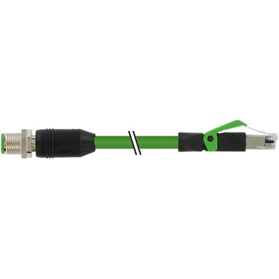 Murrelektronik Limited Cat5 Straight Male M12 to Straight Male RJ45 Ethernet Cable, Green PUR Sheath, 10m, Flame
