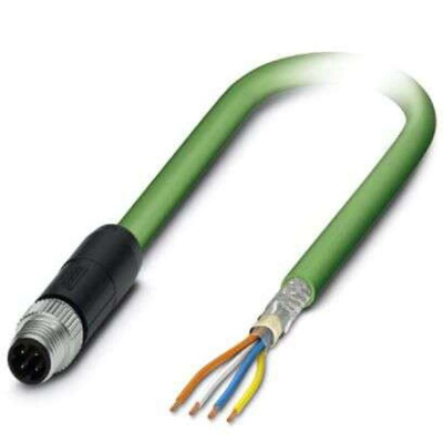 Phoenix Contact Cat5 Straight Male M8 to Unterminated Ethernet Cable, Green PUR Sheath, 1m