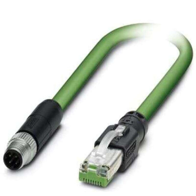 Phoenix Contact Cat5 Straight Male M8 to Straight Male RJ45 Ethernet Cable, STP, Green Polyurethane Sheath, 1m